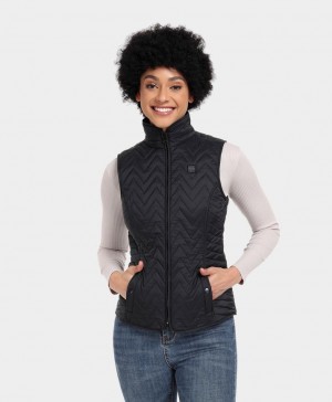 Women Ororo Chevron Quilted Heated Vest Black | US-246OYBPRS