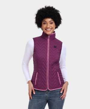 Women Ororo Chevron Quilted Heated Vest Purple | US-298AQZBPC