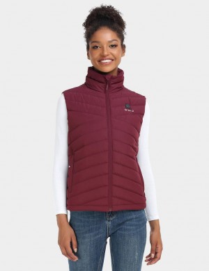 Women Ororo Heated Lightweight Down Vest Dark Red | US-675UGHNKL