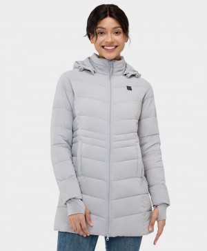 Women Ororo Puffer Heated Parka Grey | US-251QBRGWP