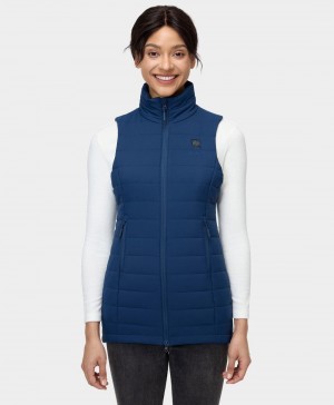 Women Ororo Tribeca Long Puffer Heated Vest Navy | US-257OJUFZM