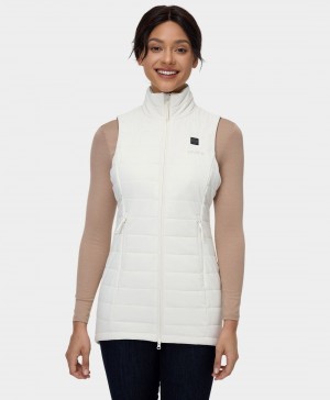 Women Ororo Tribeca Long Puffer Heated Vest White | US-016AOHLMU