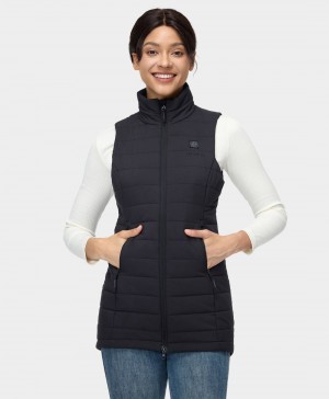 Women Ororo Tribeca Long Puffer Heated Vest Black | US-247IGQODJ