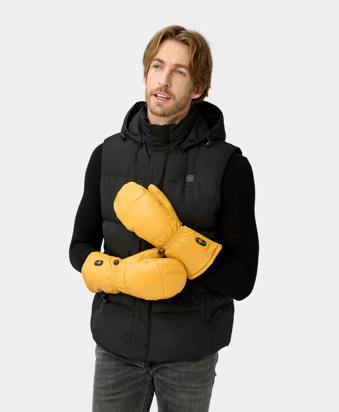 Men Ororo Duluth Leather Chopper Heated Mittens Yellow | US-382DAPGVM