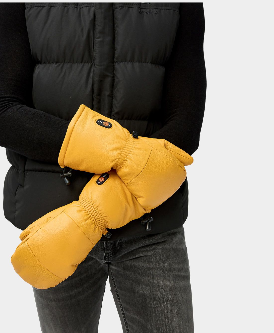 Men Ororo Duluth Leather Chopper Heated Mittens Yellow | US-382DAPGVM