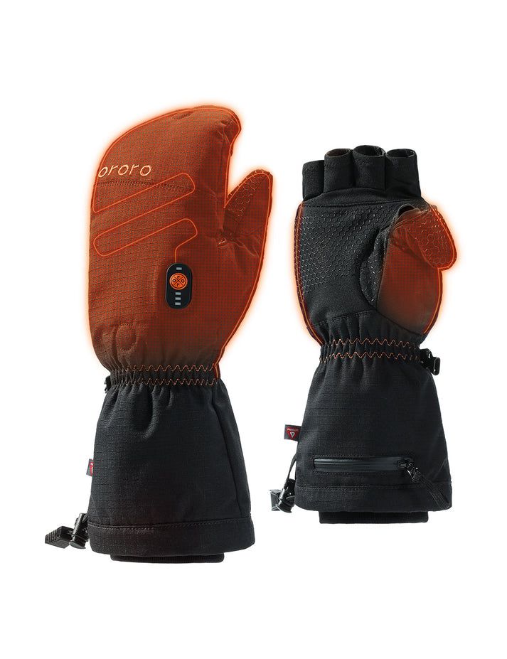 Men Ororo Fargo Flip Top Heated Mittens Black | US-789QILEAX