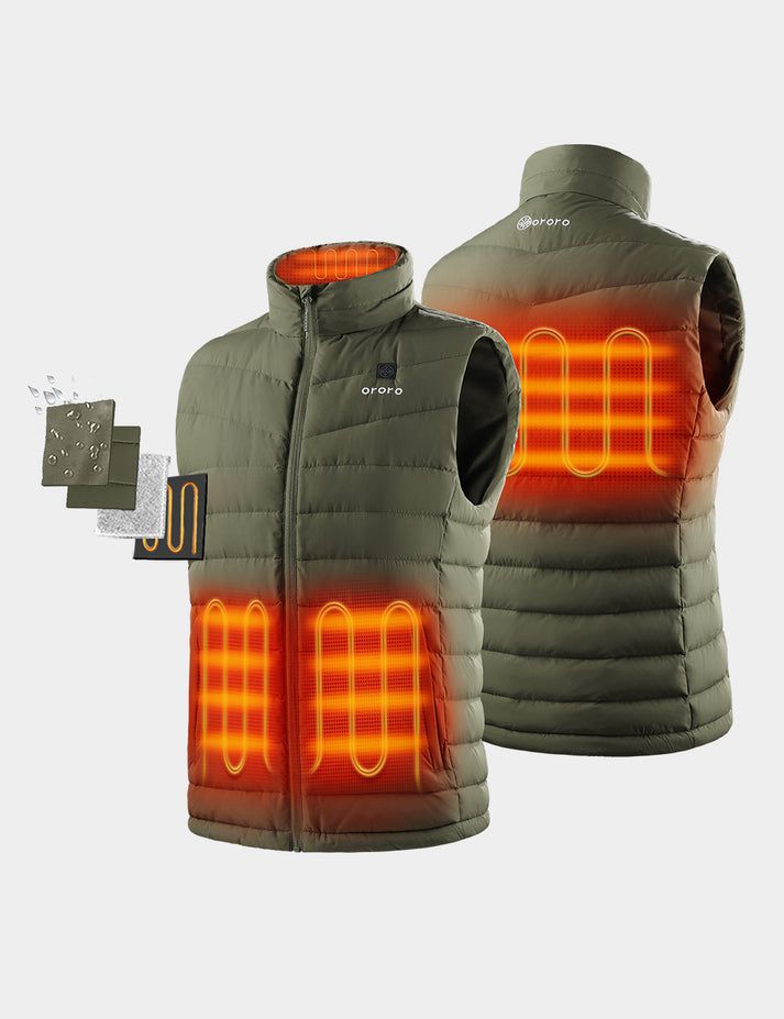 Men Ororo Heated Lightweight Down Vest Dark Green | US-074YVQBEP