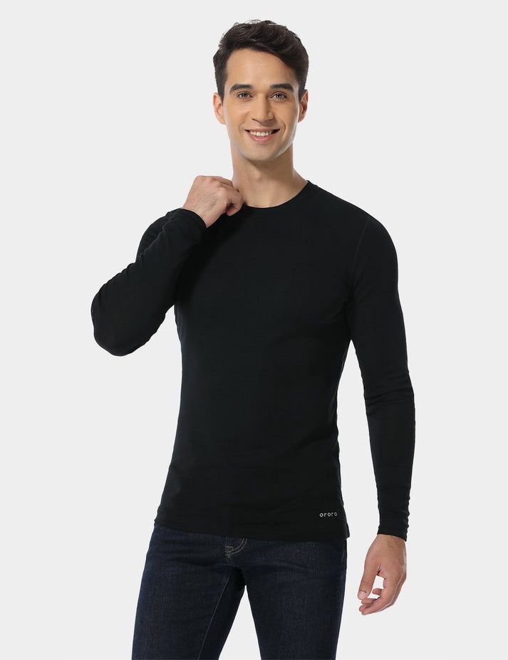 Men Ororo Merino Wool Crew Neck Base Layer Black | US-840MGJQAL