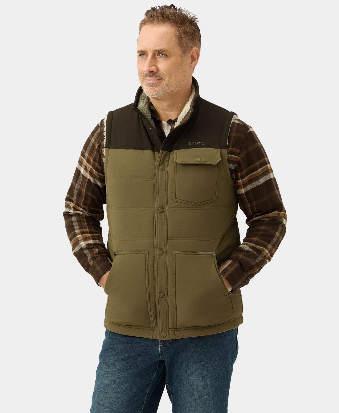 Men Ororo Sierra Sherpa Lined Heated Vest Olive | US-873RSGKHC