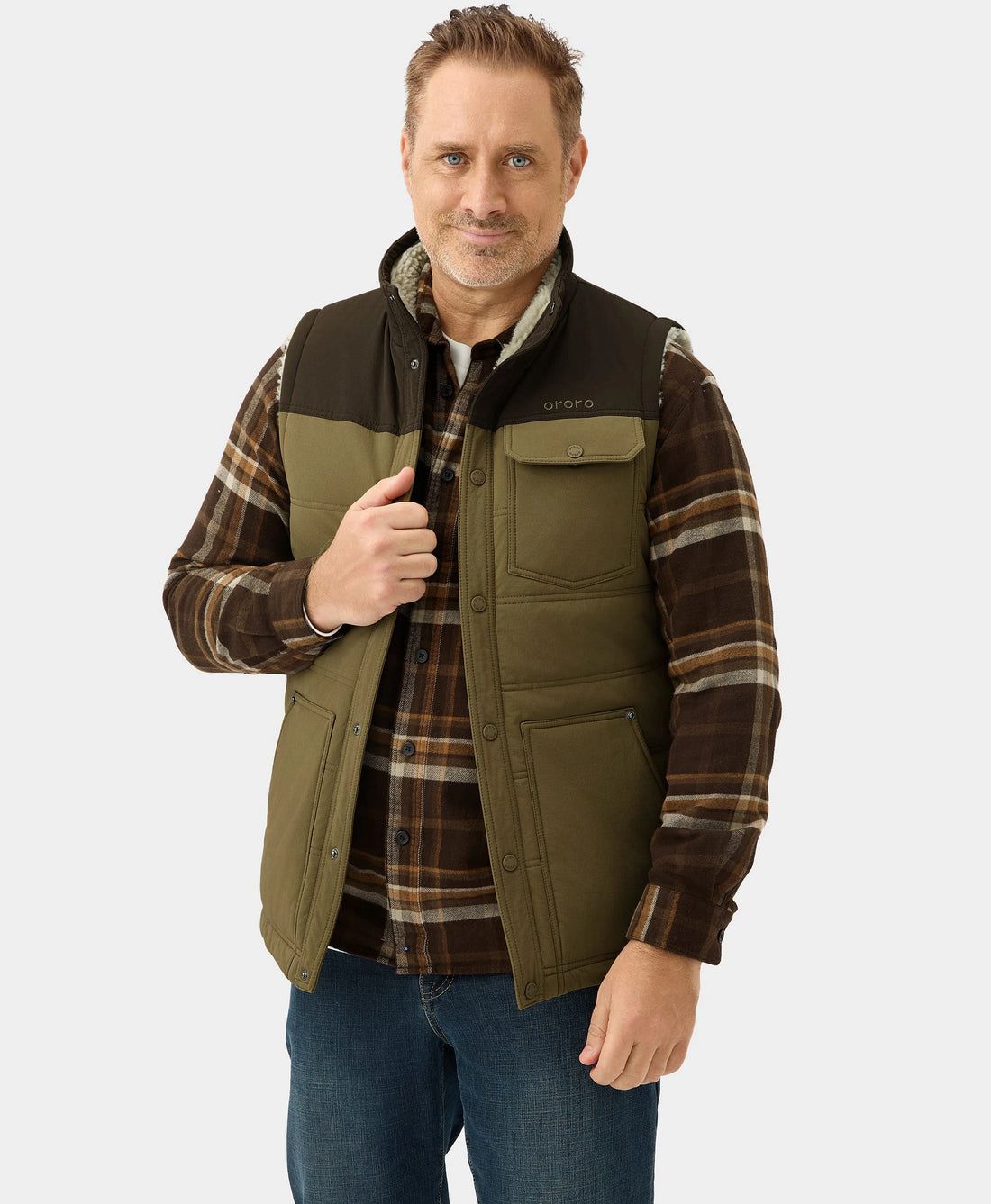 Men Ororo Sierra Sherpa Lined Heated Vest Olive | US-873RSGKHC