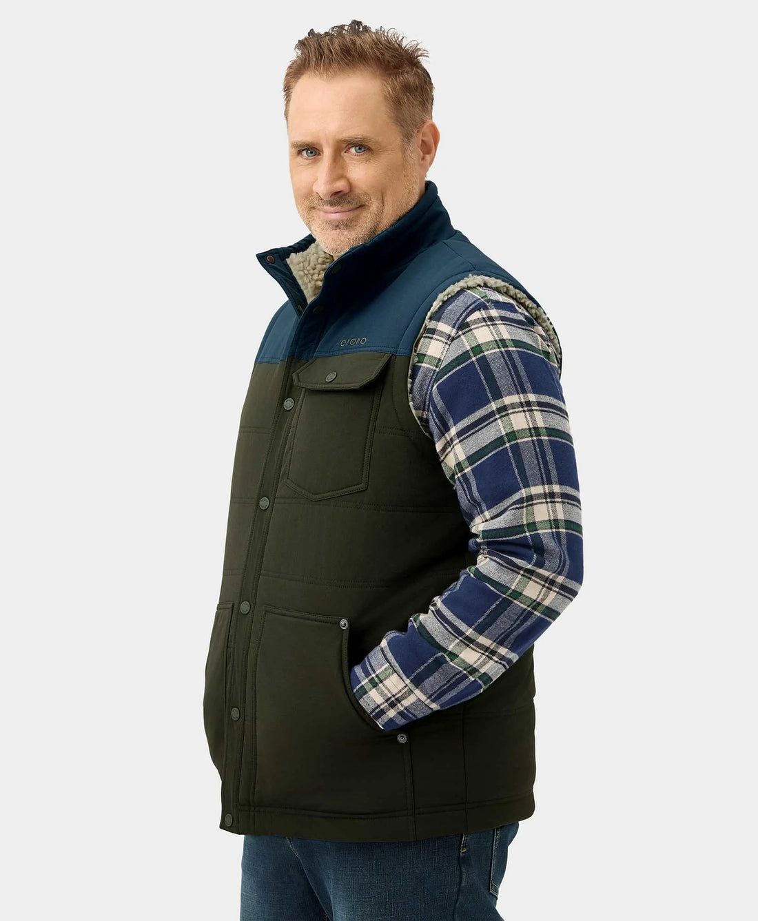 Men Ororo Sierra Sherpa Lined Heated Vest Navy / Olive | US-819DBUHES