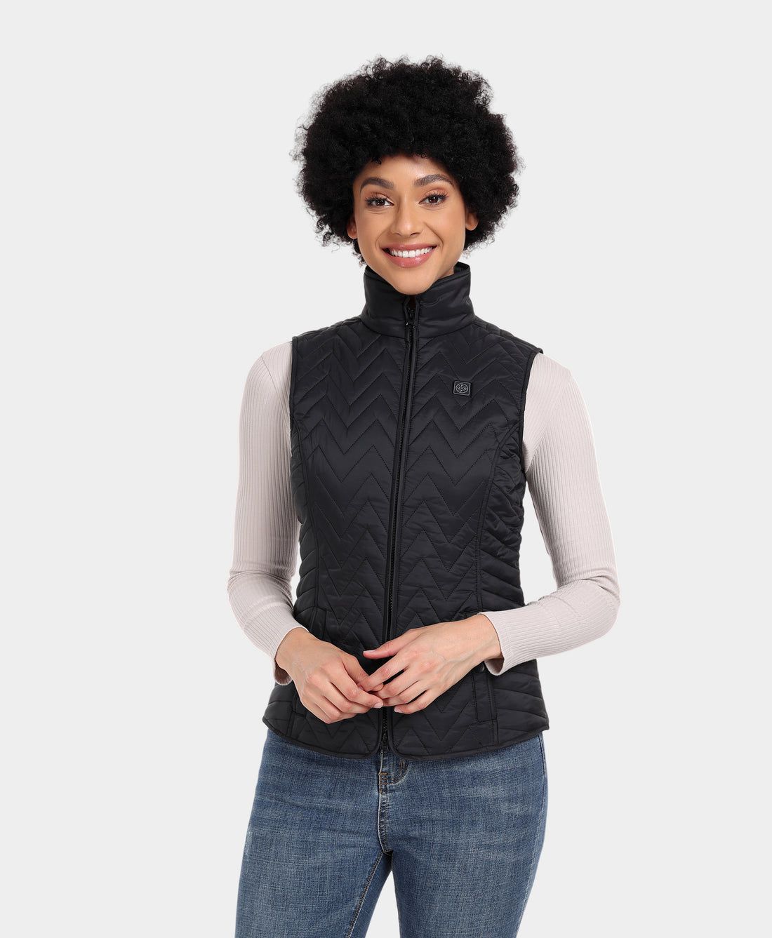 Women Ororo Chevron Quilted Heated Vest Black | US-246OYBPRS