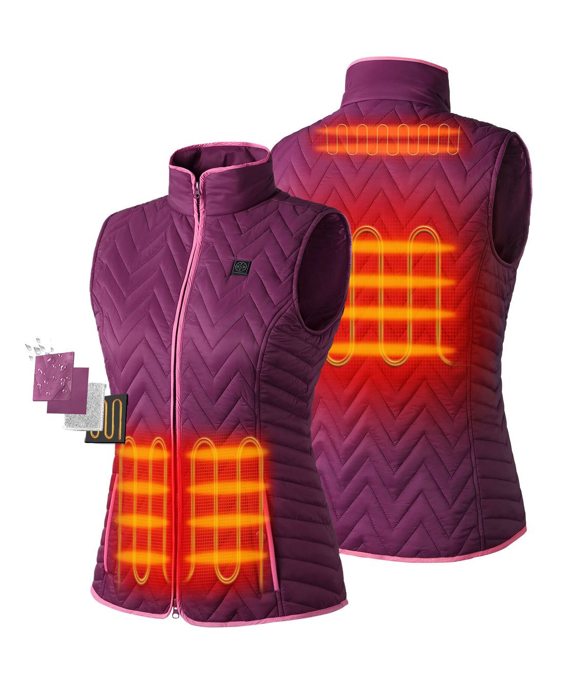 Women Ororo Chevron Quilted Heated Vest Purple | US-298AQZBPC