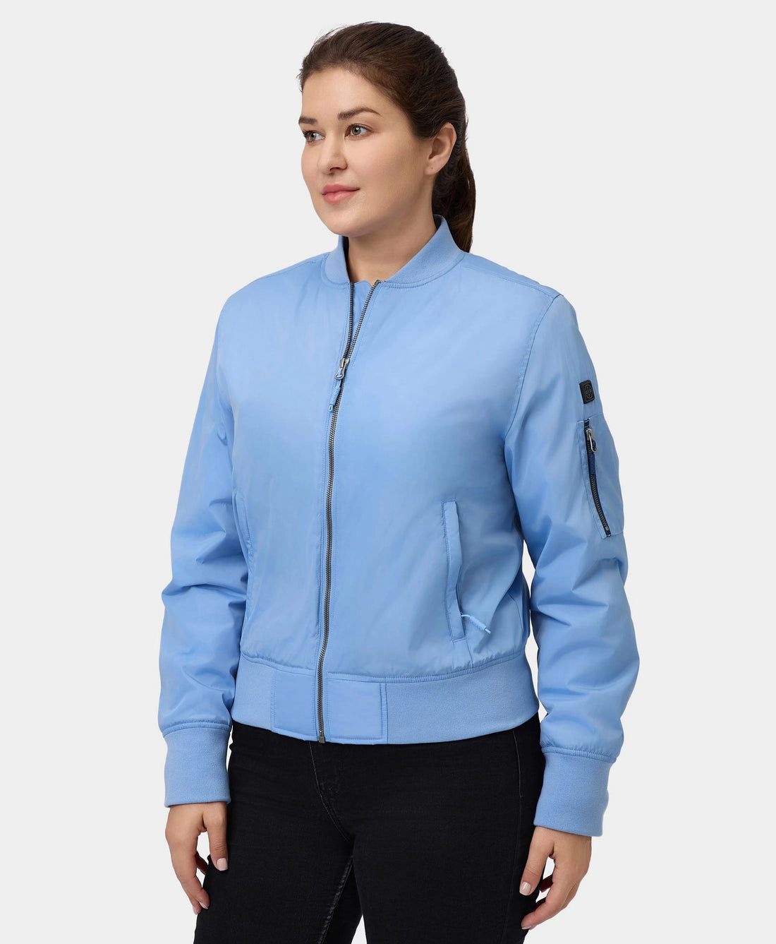 Women Ororo Cityscape Bomber Heated Jacket Blue | US-384ZNFUEW