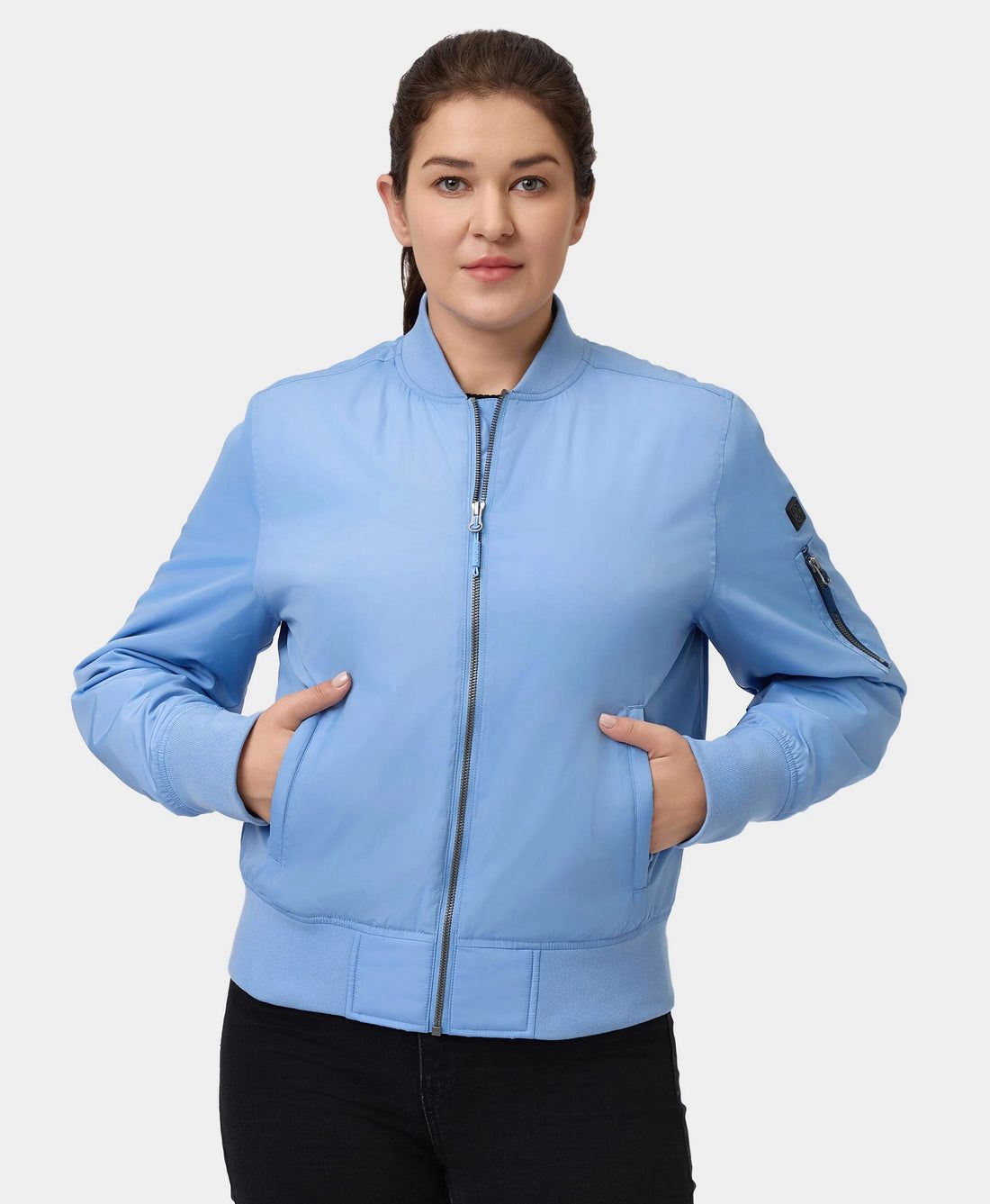 Women Ororo Cityscape Bomber Heated Jacket Blue | US-384ZNFUEW