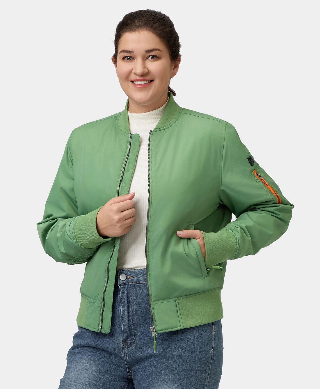 Women Ororo Cityscape Bomber Heated Jacket Green | US-498PUGRVA