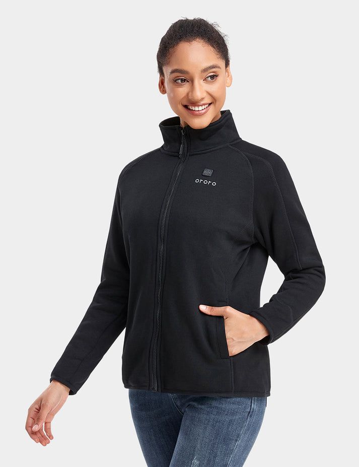 Women Ororo Full-zip Fleece Heated Jacket Black | US-912FTAPIV