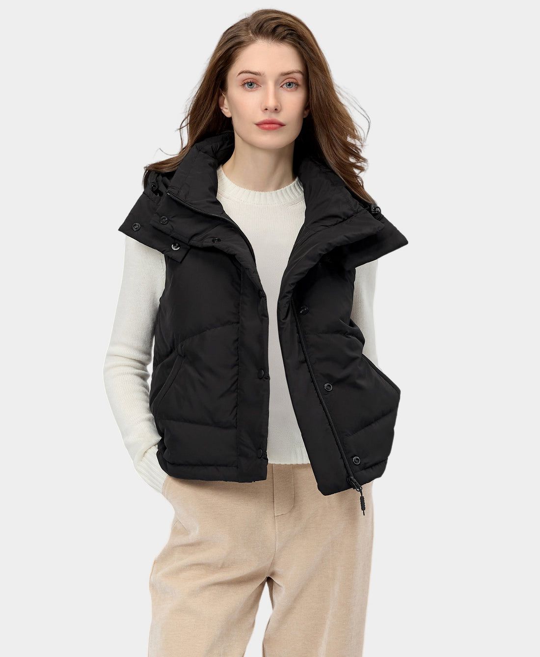 Women Ororo Heated Cropped Puffer Down Vest Black | US-891HUYDBS