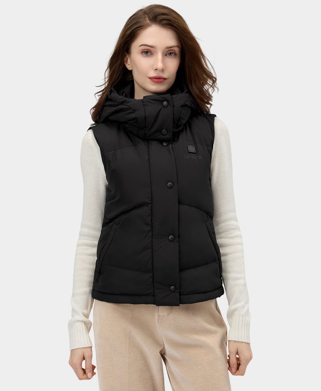 Women Ororo Heated Cropped Puffer Down Vest Black | US-891HUYDBS