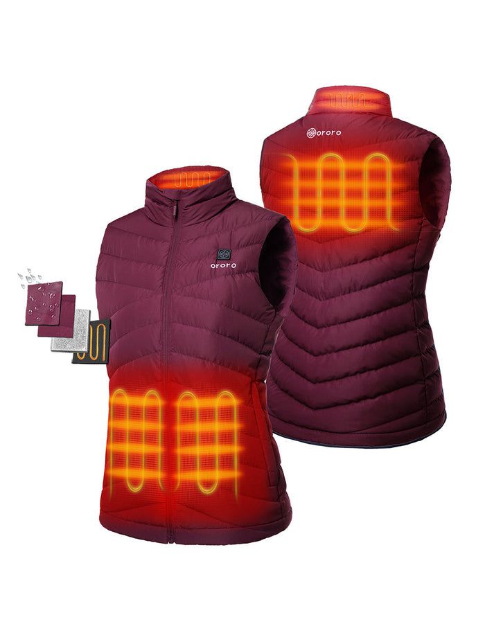 Women Ororo Heated Lightweight Down Vest Dark Red | US-675UGHNKL