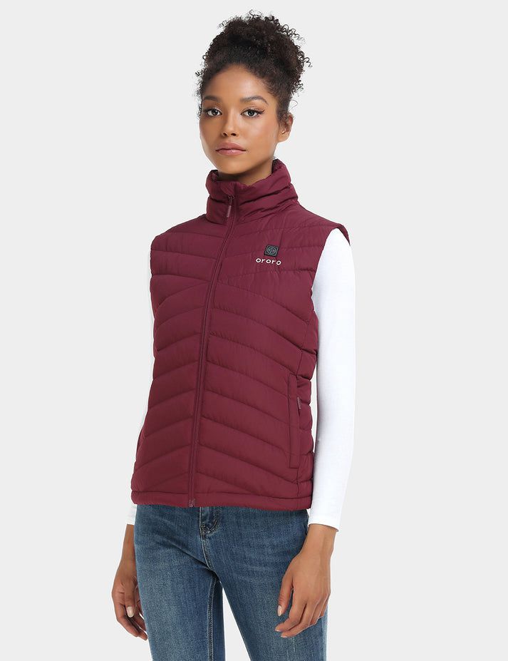 Women Ororo Heated Lightweight Down Vest Dark Red | US-675UGHNKL