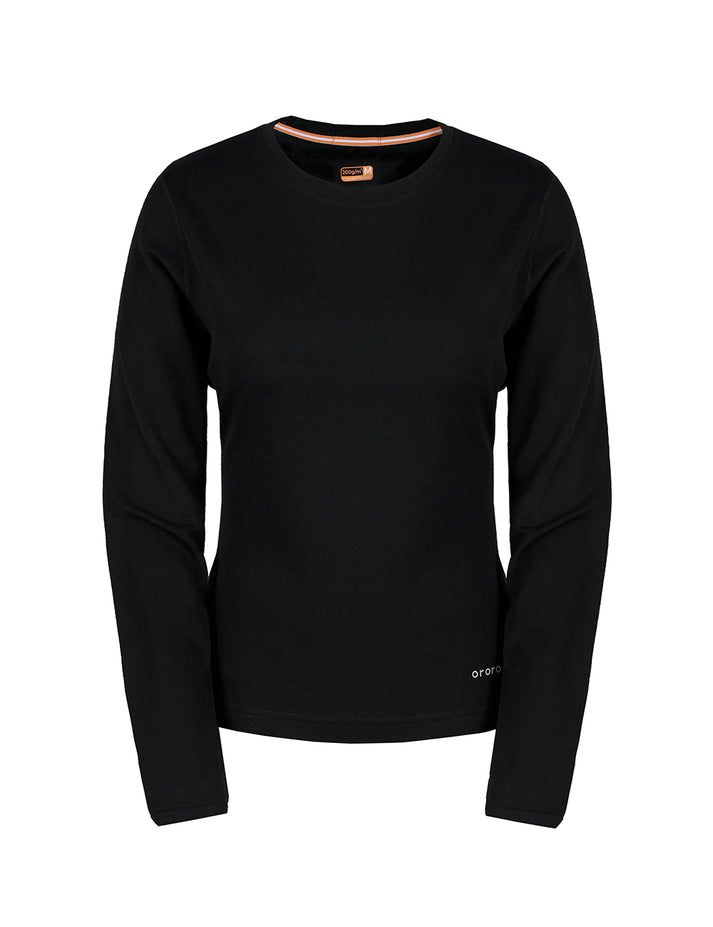 Women Ororo Merino Wool Crew Base Layer Black | US-983TPGXNL