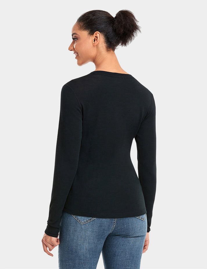 Women Ororo Merino Wool Crew Base Layer Black | US-983TPGXNL