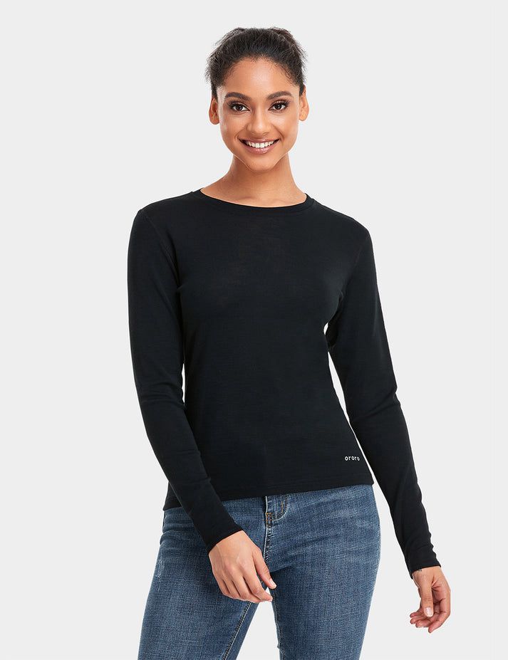 Women Ororo Merino Wool Crew Base Layer Black | US-983TPGXNL