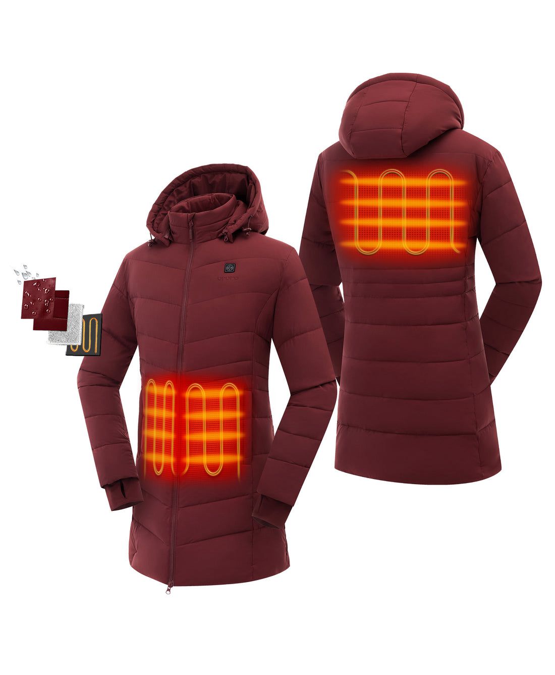 Women Ororo Puffer Heated Parka Dark Red | US-852VIPOET