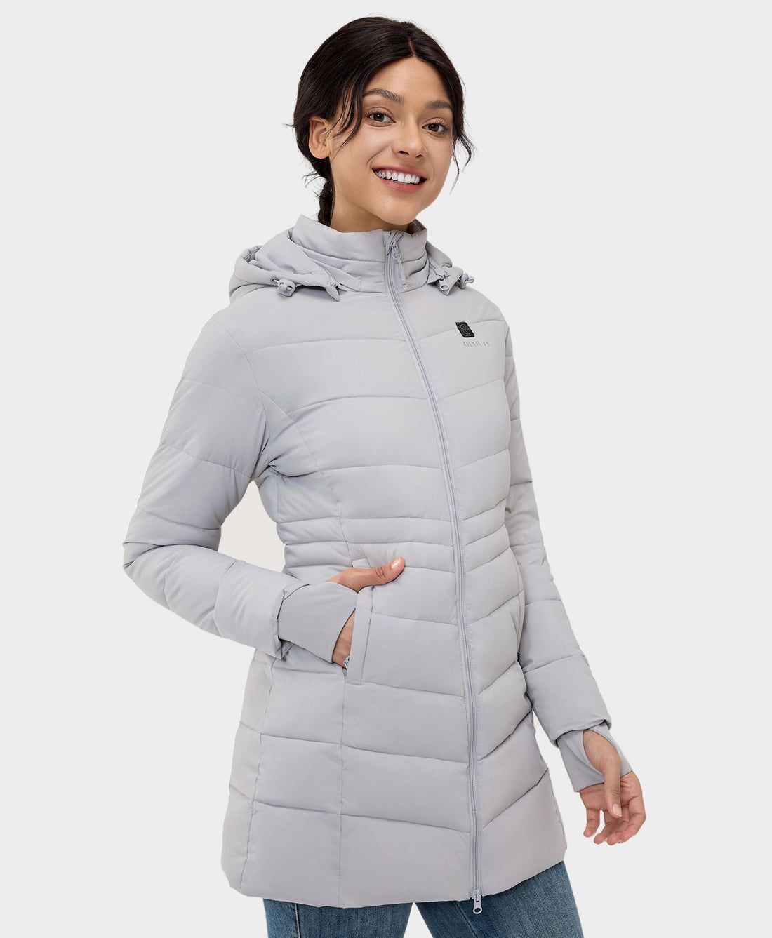 Women Ororo Puffer Heated Parka Grey | US-251QBRGWP