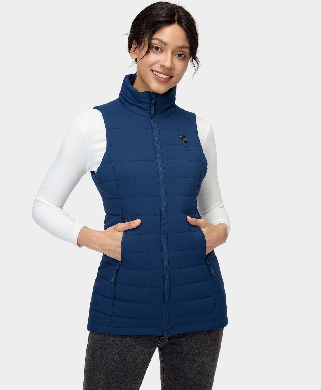 Women Ororo Tribeca Long Puffer Heated Vest Navy | US-257OJUFZM