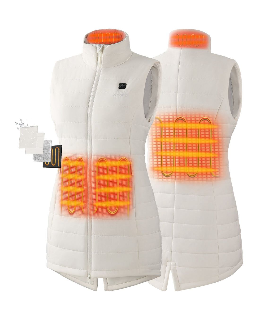 Women Ororo Tribeca Long Puffer Heated Vest White | US-016AOHLMU