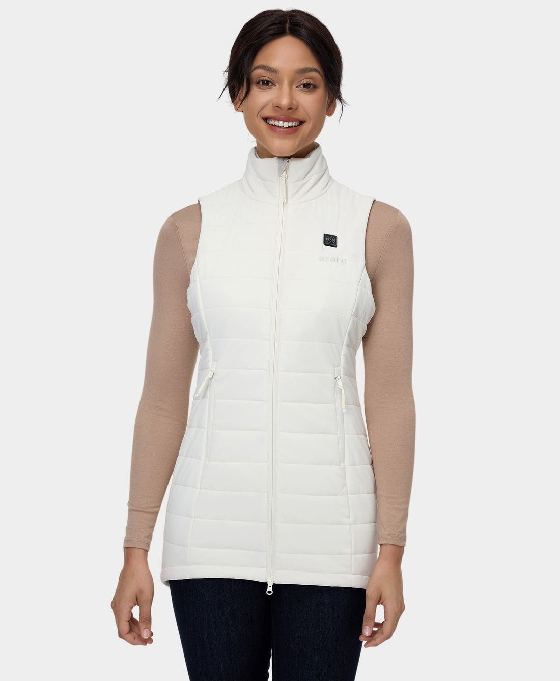 Women Ororo Tribeca Long Puffer Heated Vest White | US-016AOHLMU