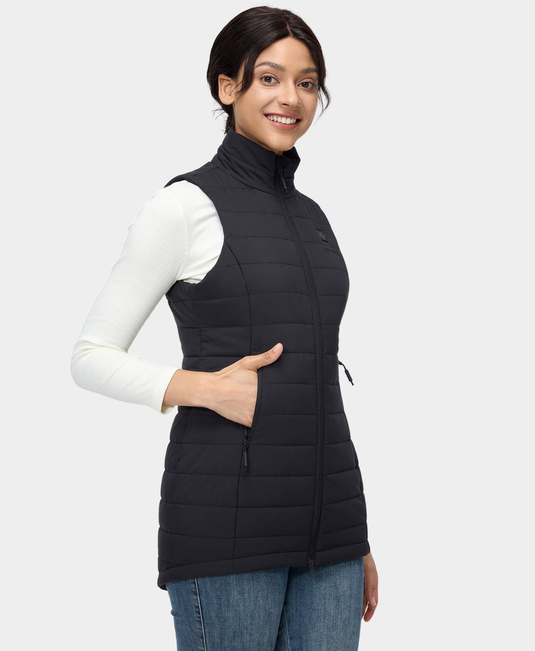 Women Ororo Tribeca Long Puffer Heated Vest Black | US-247IGQODJ